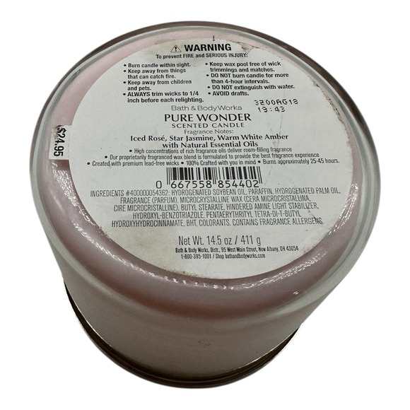 Bath & Body Works Pure Wonder Scented Candle 3 Wick 14.5‎ Oz Glass Jar - Picture 5 of 5